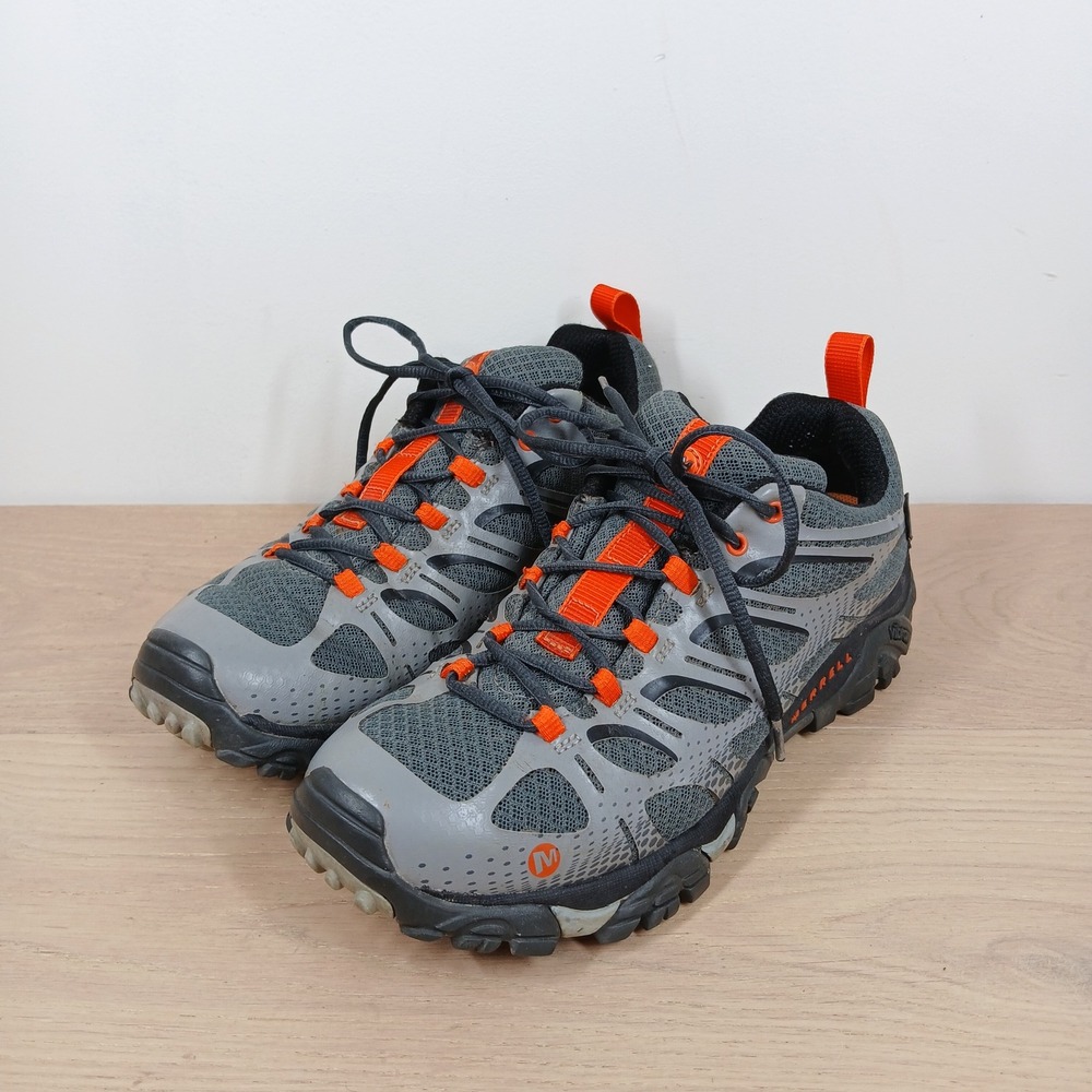 Merrell Moab FST Hiking Shoes Mens 9.5 Gray Orange Mesh Vibram Trail Sneakers